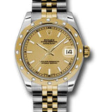 Rolex Steel and Yellow Gold Datejust 31 Watch - 24 Diamond Bezel - Champagne Index Dial - Jubilee Bracelet - 178343 chij