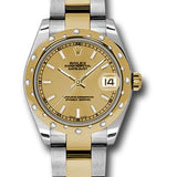 Rolex Steel and Yellow Gold Datejust 31 Watch - 24 Diamond Bezel - Champagne Index Dial - Oyster Bracelet - 178343 chio