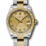 Rolex Steel and Yellow Gold Datejust 31 Watch - 24 Diamond Bezel - Champagne Jubilee Diamond Dial - Oyster Bracelet - 178343 chjdo