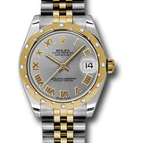 Rolex Steel and Yellow Gold Datejust 31 Watch - 24 Diamond Bezel - Grey Roman Dial - Jubilee Bracelet - 178343 grj