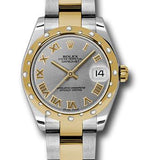 Rolex Steel and Yellow Gold Datejust 31 Watch - 24 Diamond Bezel - Grey Roman Dial - Oyster Bracelet - 178343 gro