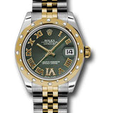 Rolex Steel and Yellow Gold Datejust 31 Watch - 24 Diamond Bezel - Olive Green Diamond Roman Vi Roman Dial - Jubilee Bracelet - 178343 ogdrj