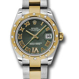 Rolex Steel and Yellow Gold Datejust 31 Watch - 24 Diamond Bezel - Olive Green Diamond Roman Vi Roman Dial - Oyster Bracelet - 178343 ogdro