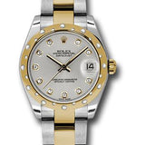 Rolex Steel and Yellow Gold Datejust 31 Watch - 24 Diamond Bezel - Silver Diamond Dial - Oyster Bracelet - 178343 sdo