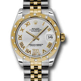 Rolex Steel and Yellow Gold Datejust 31 Watch - 24 Diamond Bezel - Silver Diamond Roman Vi Roman Dial - Jubilee Bracelet - 178343 sdrj