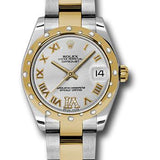 Rolex Steel and Yellow Gold Datejust 31 Watch - 24 Diamond Bezel - Silver Diamond Roman Vi Roman Dial - Oyster Bracelet - 178343 sdro