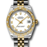 Rolex Steel and Yellow Gold Datejust 31 Watch - 24 Diamond Bezel - White Roman Dial - Jubilee Bracelet - 178343 wrj