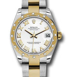 Rolex Steel and Yellow Gold Datejust 31 Watch - 24 Diamond Bezel - White Roman Dial - Oyster Bracelet - 178343 wro