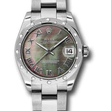 Rolex Steel and White Gold Datejust 31 Watch - 24 Diamond Bezel - Dark Mother-Of-Pearl Roman Dial - Oyster Bracelet - 178344 dkmro