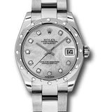 Rolex Steel and White Gold Datejust 31 Watch - 24 Diamond Bezel - Mother-Of-Pearl Diamond Dial - Oyster Bracelet - 178344 mdo