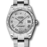 Rolex Steel and White Gold Datejust 31 Watch - 24 Diamond Bezel - Mother-Of-Pearl Diamond Roman Vi Roman Dial - Oyster Bracelet - 178344 mdro