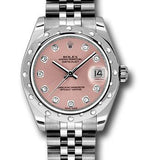 Rolex Steel and White Gold Datejust 31 Watch - 24 Diamond Bezel - Pink Diamond Dial - Jubilee Bracelet - 178344 pdj