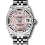 Rolex Steel and White Gold Datejust 31 Watch - 24 Diamond Bezel - Pink Mother-Of-Pearl Diamond Dial - Jubilee Bracelet - 178344 pmdj