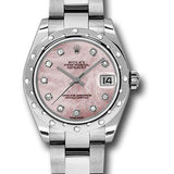 Rolex Steel and White Gold Datejust 31 Watch - 24 Diamond Bezel - Pink Mother-Of-Pearl Diamond Dial - Oyster Bracelet - 178344 pmdo