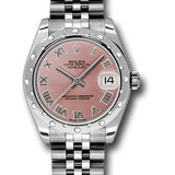 Rolex Steel and White Gold Datejust 31 Watch - 24 Diamond Bezel - Pink Roman Dial - Jubilee Bracelet - 178344 prj