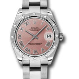 Rolex Steel and White Gold Datejust 31 Watch - 24 Diamond Bezel - Pink Roman Dial - Oyster Bracelet - 178344 pro