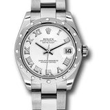 Rolex Steel and White Gold Datejust 31 Watch - 24 Diamond Bezel - White Roman Dial - Oyster Bracelet - 178344 wro