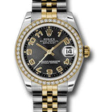 Rolex Steel and Yellow Gold Datejust 31 Watch - 46 Diamond Bezel - Black Concentric Circle Arabic Dial - Jubilee Bracelet - 178383 bkcaj