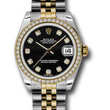 Rolex Steel and Yellow Gold Datejust 31 Watch - 46 Diamond Bezel - Black Diamond Dial - Jubilee Bracelet - 178383 bkdj