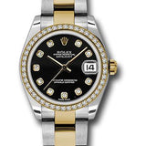 Rolex Steel and Yellow Gold Datejust 31 Watch - 46 Diamond Bezel - Black Diamond Dial - Oyster Bracelet - 178383 bkdo