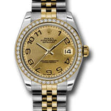 Rolex Steel and Yellow Gold Datejust 31 Watch - 46 Diamond Bezel - Champagne Concentric Circle Arabic Dial - Jubilee Bracelet - 178383 chcaj