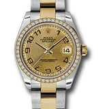 Rolex Steel and Yellow Gold Datejust 31 Watch - 46 Diamond Bezel - Champagne Concentric Circle Arabic Dial - Oyster Bracelet - 178383 chcao