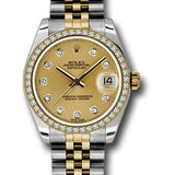 Rolex Steel and Yellow Gold Datejust 31 Watch - 46 Diamond Bezel - Champagne Diamond Dial - Jubilee Bracelet - 178383 chdj