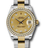 Rolex Steel and Yellow Gold Datejust 31 Watch - 46 Diamond Bezel - Champagne Diamond Dial - Oyster Bracelet - 178383 chdo