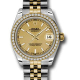 Rolex Steel and Yellow Gold Datejust 31 Watch - 46 Diamond Bezel - Champagne Index Dial - Jubilee Bracelet - 178383 chij