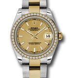 Rolex Steel and Yellow Gold Datejust 31 Watch - 46 Diamond Bezel - Champagne Index Dial - Oyster Bracelet - 178383 chio