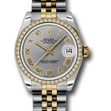 Rolex Steel and Yellow Gold Datejust 31 Watch - 46 Diamond Bezel - Grey Roman Dial - Jubilee Bracelet - 178383 grj