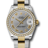 Rolex Steel and Yellow Gold Datejust 31 Watch - 46 Diamond Bezel - Grey Roman Dial - Oyster Bracelet - 178383 gro