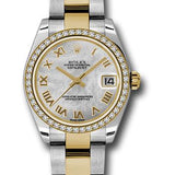 Rolex Steel and Yellow Gold Datejust 31 Watch - 46 Diamond Bezel - Mother-Of-Pearl Roman Dial - Oyster Bracelet - 178383 mro