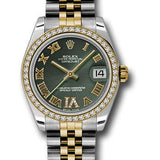 Rolex Steel and Yellow Gold Datejust 31 Watch - 46 Diamond Bezel - Olive Green Diamond Roman Vi Roman Dial - Jubilee Bracelet - 178383 ogdrj