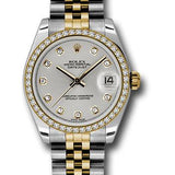 Rolex Steel and Yellow Gold Datejust 31 Watch - 46 Diamond Bezel - Silver Diamond Dial - Jubilee Bracelet - 178383 sdj