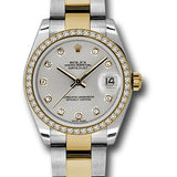 Rolex Steel and Yellow Gold Datejust 31 Watch - 46 Diamond Bezel - Silver Diamond Dial - Oyster Bracelet - 178383 sdo