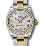 Rolex Steel and Yellow Gold Datejust 31 Watch - 46 Diamond Bezel - Silver Diamond Roman Vi Roman Dial - Oyster Bracelet - 178383 sdro