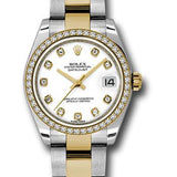 Rolex Steel and Yellow Gold Datejust 31 Watch - 46 Diamond Bezel - White Diamond Dial - Oyster Bracelet - 178383 wdo