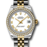 Rolex Steel and Yellow Gold Datejust 31 Watch - 46 Diamond Bezel - White Roman Dial - Jubilee Bracelet - 178383 wrj