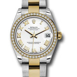 Rolex Steel and Yellow Gold Datejust 31 Watch - 46 Diamond Bezel - White Roman Dial - Oyster Bracelet - 178383 wro