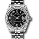 Rolex Steel and White Gold Datejust 31 Watch - 46 Diamond Bezel - Black Concentric Circle Arabic Dial - Jubilee Bracelet - 178384 bkcaj