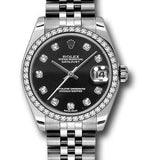 Rolex Steel and White Gold Datejust 31 Watch - 46 Diamond Bezel - Black Diamond Dial - Jubilee Bracelet - 178384 bkdj