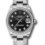 Rolex Steel and White Gold Datejust 31 Watch - 46 Diamond Bezel - Black Diamond Dial - Oyster Bracelet - 178384 bkdo