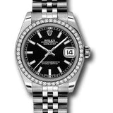 Rolex Steel and White Gold Datejust 31 Watch - 46 Diamond Bezel - Black Index Dial - Jubilee Bracelet - 178384 bkij