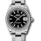 Rolex Steel and White Gold Datejust 31 Watch - 46 Diamond Bezel - Black Index Dial - Oyster Bracelet - 178384 bkio