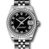 Rolex Steel and White Gold Datejust 31 Watch - 46 Diamond Bezel - Black Roman Dial - Jubilee Bracelet - 178384 bkrj