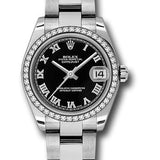 Rolex Steel and White Gold Datejust 31 Watch - 46 Diamond Bezel - Black Roman Dial - Oyster Bracelet - 178384 bkro