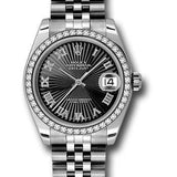 Rolex Steel and White Gold Datejust 31 Watch - 46 Diamond Bezel - Black Sunbeam Roman Dial - Jubilee Bracelet - 178384 bksbrj