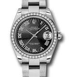 Rolex Steel and White Gold Datejust 31 Watch - 46 Diamond Bezel - Black Sunbeam Roman Dial - Oyster Bracelet - 178384 bksbro