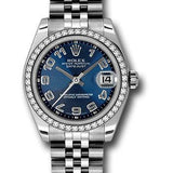 Rolex Steel and White Gold Datejust 31 Watch - 46 Diamond Bezel - Blue Concentric Circle Arabic Dial - Jubilee Bracelet - 178384 blcaj